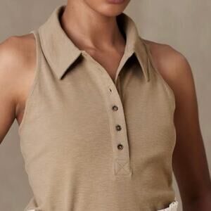 Banana Republic Slub Maverick Tan Sleeveless Polo Top